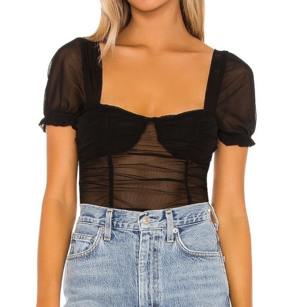 Superdown Pamela Ruched Mesh Top